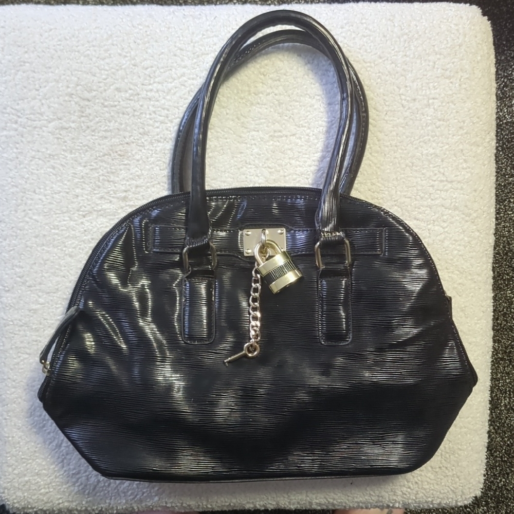 Black y2k Leather bag
 Satchel with Gold Lock Charm